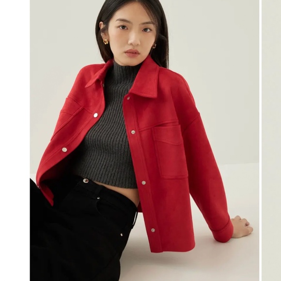 LOVE BONITO 'Atheena' Red Relaxed Suedette Jacket With Silver Buttons NWT - Picture 5 of 5